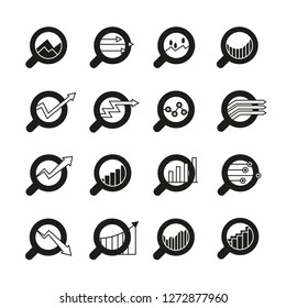 magnifier glass and data chart icons