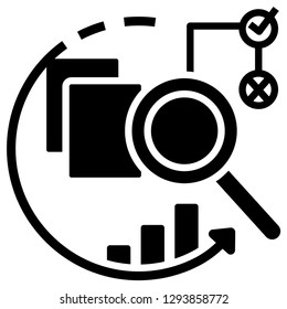 Magnifier glass with data and graph vector illustration in solid color design