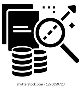 Magnifier glass with document and data, arrow up vector illustration in solid color design