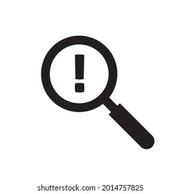 Magnifier glass with exclamation mark as risk attention notice vector icon pictogram or caution alert research concept symbol illustration isolated on white