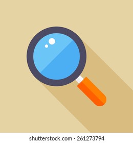 Magnifier glass flat icon with long shadow on color background , vector illustration , eps10