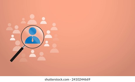 magnifier glass focus to manager icon which is among staff icons for human development recruitment leadership and costumer target group concept