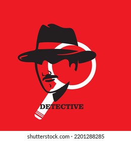 magnifier glass gay detective logo, silhouette of man face wear ht, vector illustrations