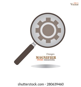   Magnifier glass with gear.magnifier with gear.vector illustration.
