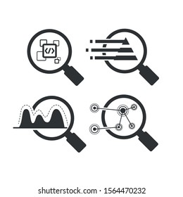 magnifier glass and graph for data analytics concept icons