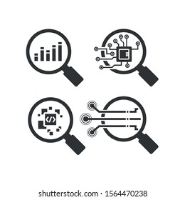 magnifier glass and graph for data analytics concept icons