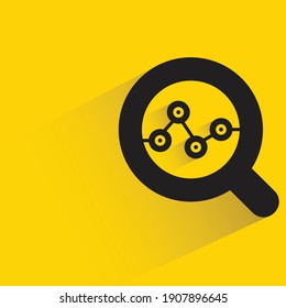 magnifier glass and graph data on yellow background