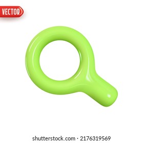 Magnifier glass green color. Realistic 3d design In plastic cartoon style. Icon isolated on white background. Vector illustration