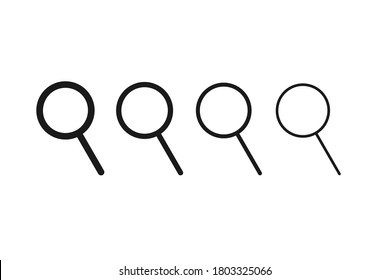 Magnifier glass icon. Collection of loupe in black color. Search tool. Magnifying glass pictogram. Transparent optical lens on white background. Vector EPS 10