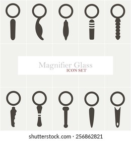 Magnifier glass icon concept creative set