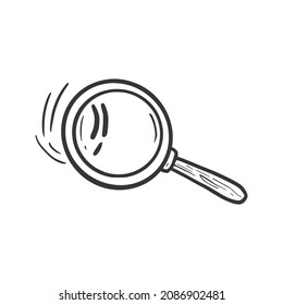 Magnifier glass icon with fingerprint. Hand drawn doodle sketch style. Drawing line simple criminal magnifier. Isolated vector illustration.