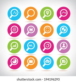 magnifier glass icons set, analytics icons set