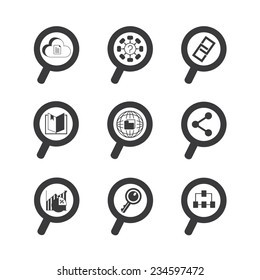 magnifier glass icons set, data analytics concept