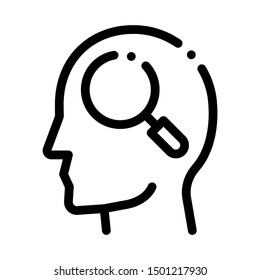 Magnifier Glass In Man Silhouette Mind Vector Icon Thin Line. Contour Illustration