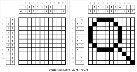 Magnifier Glass Nonogram Pixel Art, Magnifying Glass, Magnify Lens, Hand Convex Lens Vector Art Illustration, Logic Puzzle Game Griddlers, Pic-A-Pix, Picture Paint By Numbers, Picross