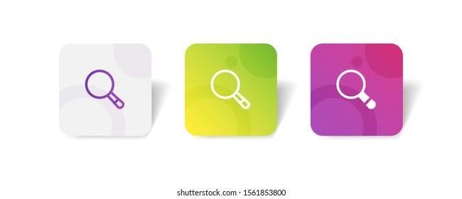 magnifier glass round icon in outline and solid style with colorful smooth gradient background, suitable for mobile and web UI, app button,  infographic, etc