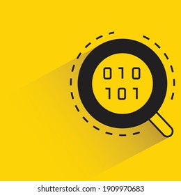 magnifier glass scanning binary number shadow on yellow background