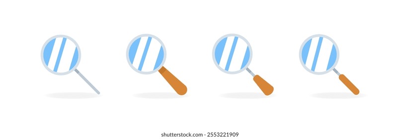 Magnifier glass set icons. Flat style. Vector icons.