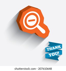 Magnifier glass sign icon. Zoom tool button. Navigation search symbol. White icon on orange 3D piece of wall. Carved in stone with long flat shadow. Vector