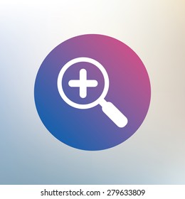 Magnifier glass sign icon. Zoom tool button. Navigation search symbol. Icon on blurred background. Vector