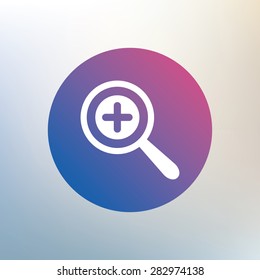 Magnifier glass sign icon. Zoom tool button. Navigation search symbol. Icon on blurred background. Vector