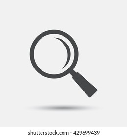 Magnifier glass sign icon. Zoom tool button. Navigation search symbol. Flat magnifier web icon on white background. Vector