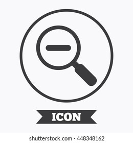 Magnifier glass sign icon. Zoom tool button. Navigation search symbol. Graphic design element. Flat symbol in circle button. Vector