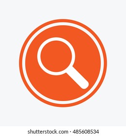Magnifier glass sign icon. Zoom tool button. Navigation search symbol. Graphic design element. Flat magnifier glass symbol on the round button. Vector