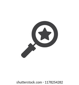 Magnifier glass with star vector icon. filled flat sign for mobile concept and web design. Favorite search simple solid icon. Symbol, logo illustration. Pixel perfect vector graphics