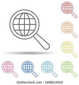 Magnifier, global in multi color style icon. Simple thin line, outline vector of business icons for ui and ux, website or mobile application