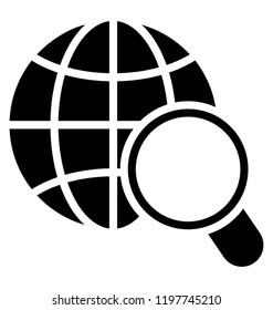 Magnifier with globe conceptualizing global search 