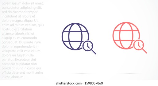 magnifier Globe line and arrow "Go to web" - website icon. line magnifier Globe icon and arrow that clicks on it.  line magnifier Black pictogram isolated on white line magnifier  background.