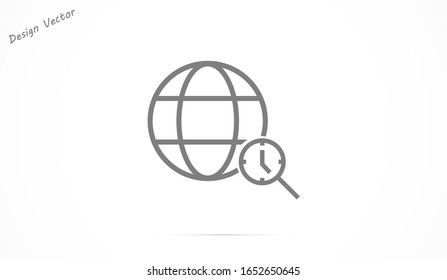 magnificador Globe línea y flecha "Ir a la web" - icono de sitio web. lupa de línea Icono de Globo y flecha que hace clic en él. aumento de línea Pictograma negro aislado en fondo de amplificador de línea blanca.