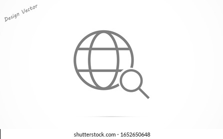 magnifier Globe line and arrow "Go to web" - website icon. line magnifier Globe icon and arrow that clicks on it. line magnifier Black pictogram isolated on white line magnifier background.