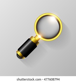 Magnifier gold on a gray background , vector illustration .