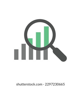 magnifier and graph icon with shadow. vector illustration