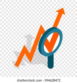 Magnifier and growth chart isometric icon 3d on a transparent background vector illustration