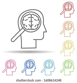 Magnifier, had, brain in multi color style icon. Simple thin line, outline vector of business icons for ui and ux, website or mobile application