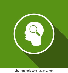 magnifier and head flat icon with long shadow. vector illustration
