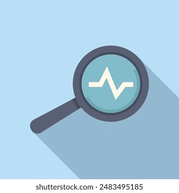 Vector plano del ícono del ritmo cardíaco de lupa. Atención de salud. Protección médica