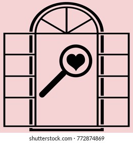 Magnifier with heart vector icon