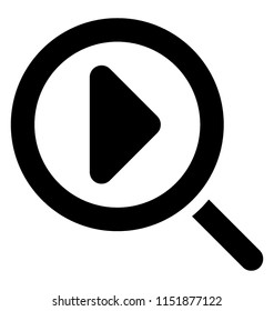 
Magnifier holding play button, sensing icon for video search 
