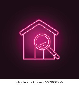 Magnifier house neon icon. Elements of Real Estate set. Simple icon for websites, web design, mobile app, info graphics