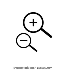 Magnifier icon black thin line, plus and minus - vector illustration