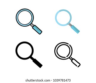 magnifier icon in different style illustration , cartoon flat silhouette and hand drawn design style , designed for illustration