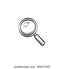Magnifier icon in doodle sketch lines. Zoom explore find locate sign