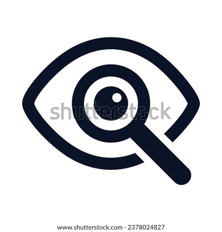 Magnifier Icon With Eyeball Outline Icon, Searcing Icon Design Elements, Magnifying Glass With Eye, Zoom Object With Microscope Tool, Explorer Icon, Investigation And Analysis Concept Design Vector