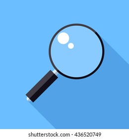 Magnifier icon. Flat Design vector icon. Magnifying glass on blue background