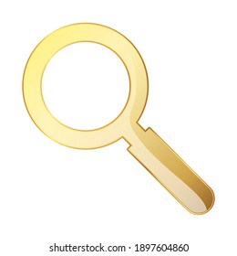 Magnifier icon. Gold magnifier icon isolated. Vector illustration. Gold symbol of search