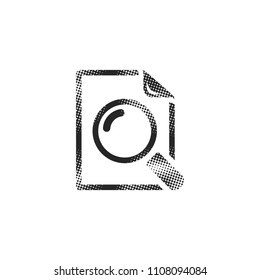 Magnifier icon in halftone style. Black and white monochrome vector illustration.